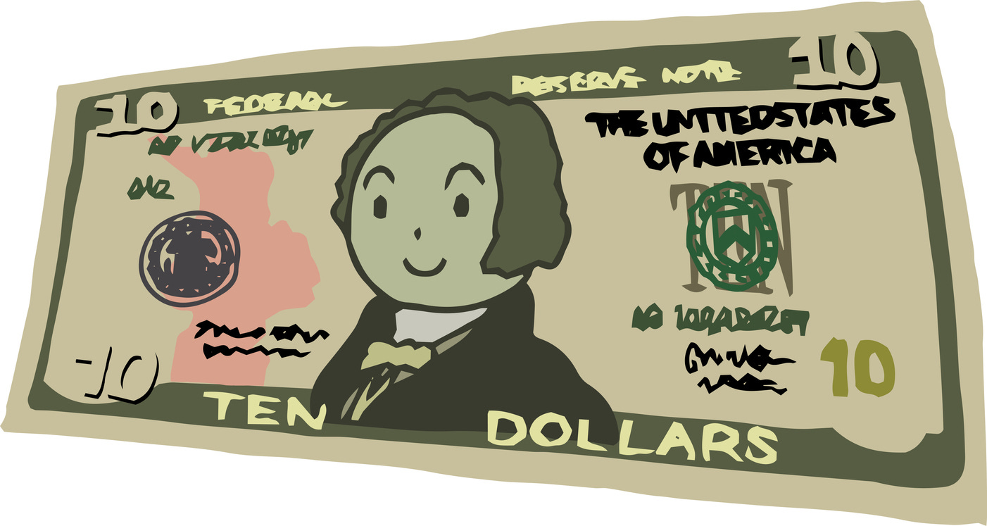 Artsy representation of ten-dollar bill.
