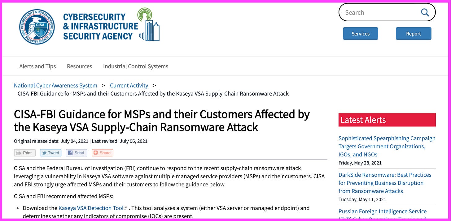 CISA Guidance for Kaseya