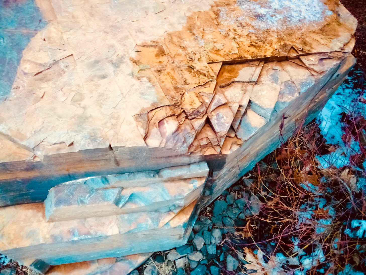 Multicolored granite slab in the snow