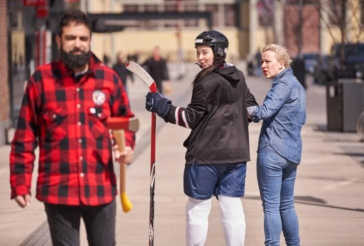Distracted girlfriend meme but with Canadian stereotypes