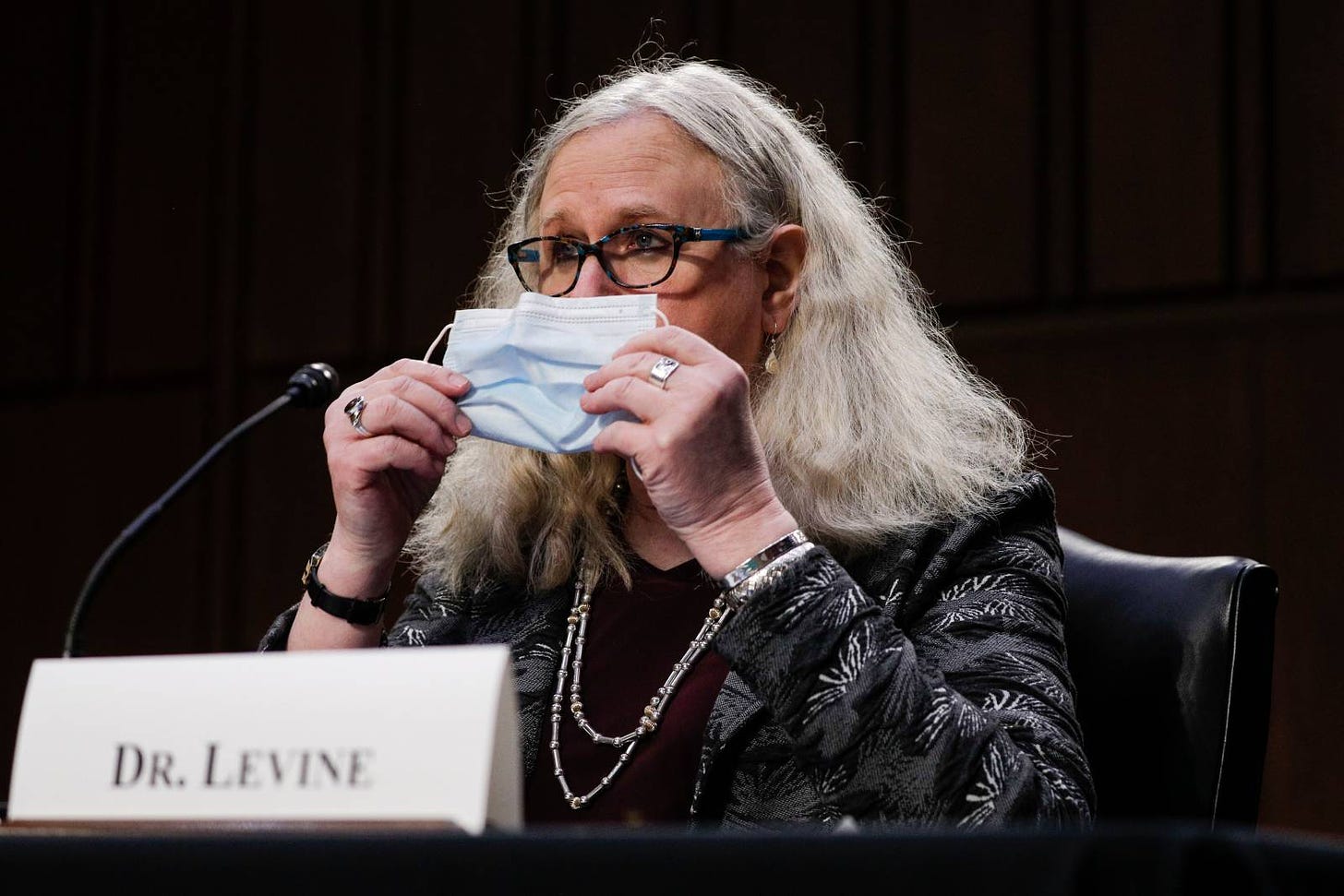 WASHINGTON, DC - FEBRUARY 25: Rachel Levine testifies at her confirmation hearing before the Senate Health, Education, Labor, and Pensions Committee on Feb. 25, 2021 in Washington D.C.