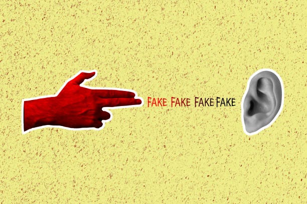 Fake news concept. Fake news concept. Minimalist digital collage. listening to fake news stock pictures, royalty-free photos & images