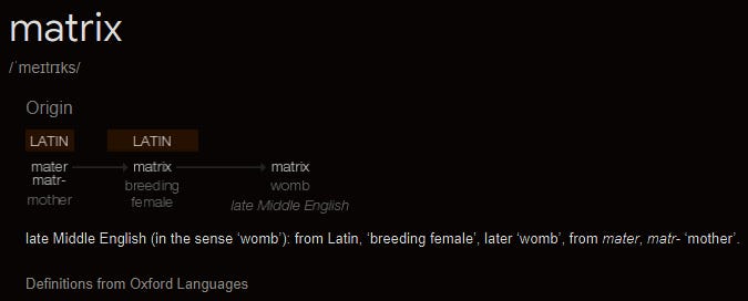 Etymology of the word “Matrix”