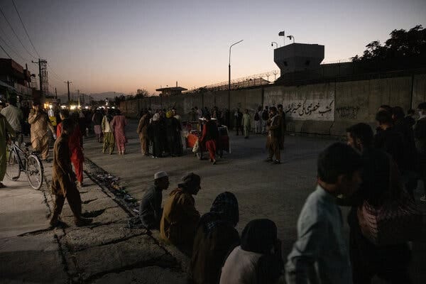 People outside of the airport in Kabul, after the explosion on Thursday. People outside of the airport in Kabul, after the explosion on Thursday.