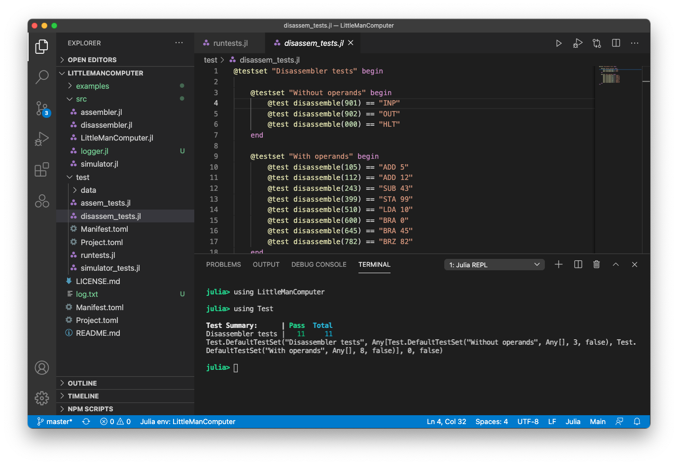 Running dissassembler tests through VS Code