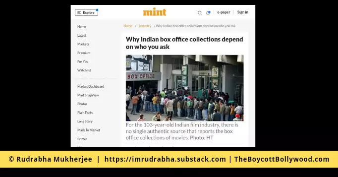 Report of Mint on Indian Box Office collections
