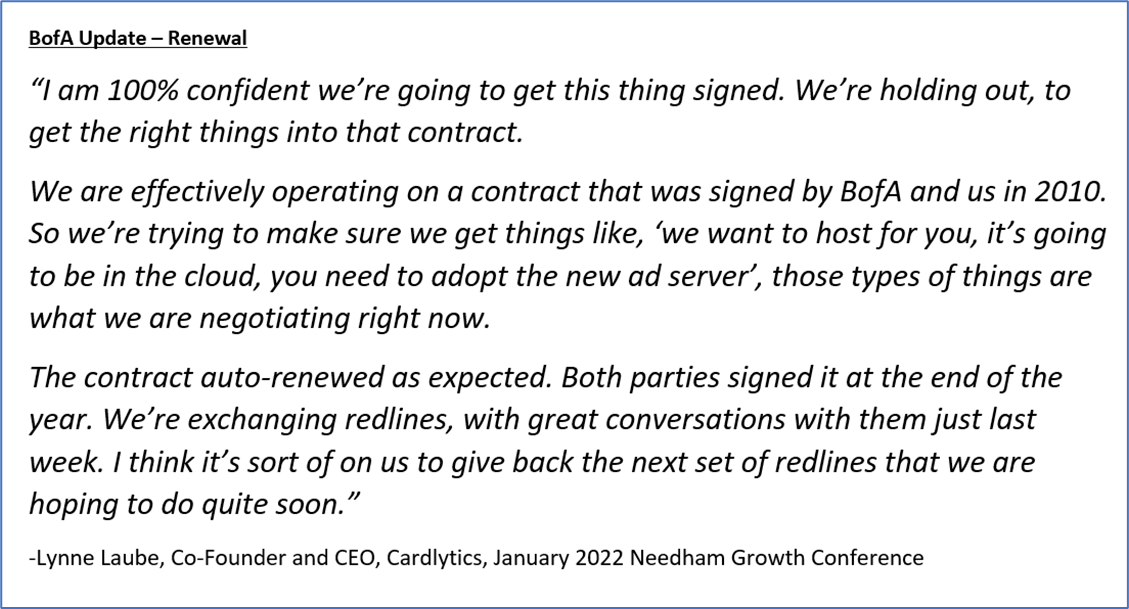 Cardlytics ($CDLX): BofA Renewal & Testing Competitors (Update), Lynne Laube, Cardlytics, CDLX, Needham Growth Conference, Swany407, Austin Swanson