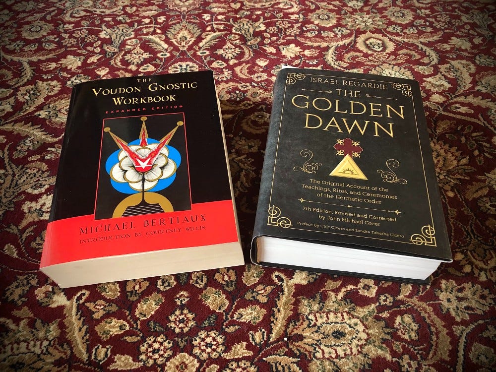 The Voudon Gnostic Workbook by Michael Bertiaux and The Golden Dawn by Israel Regardie