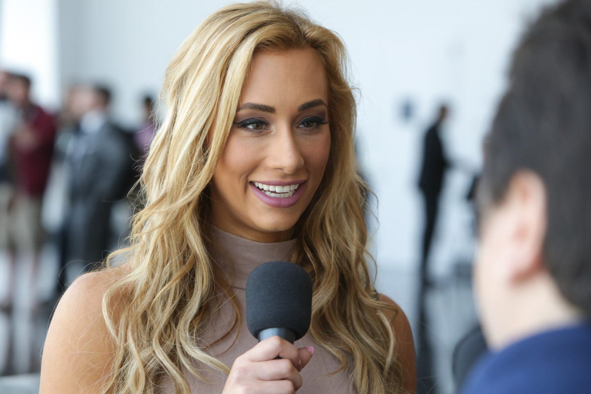 WWE superstar Carmella speaks with the media in advance of SummerSlam in 2016.
