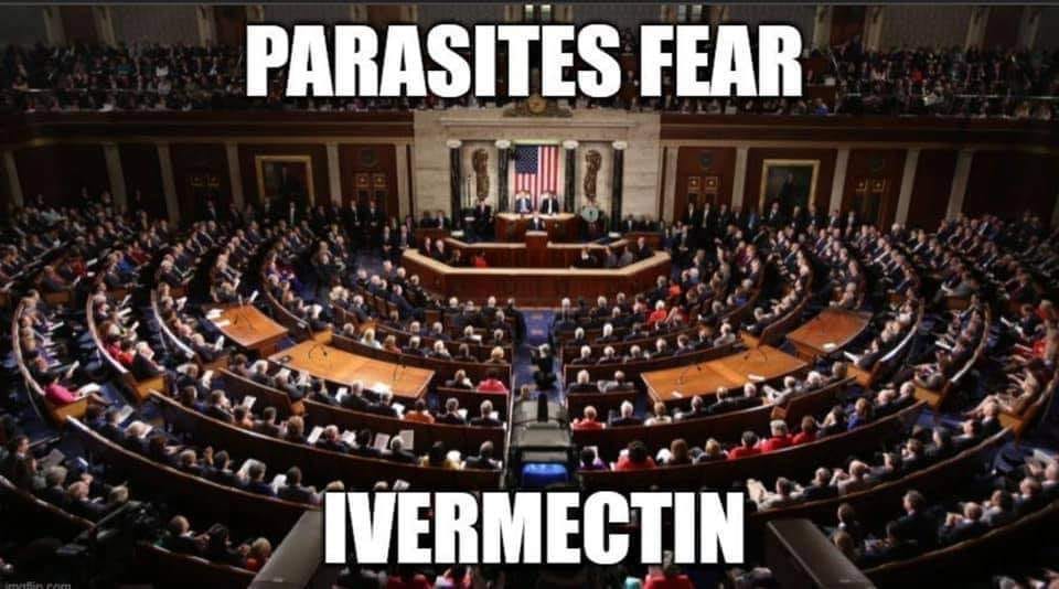 May be an image of one or more people and text that says 'PARASITES FEAR IVERMECTIN'