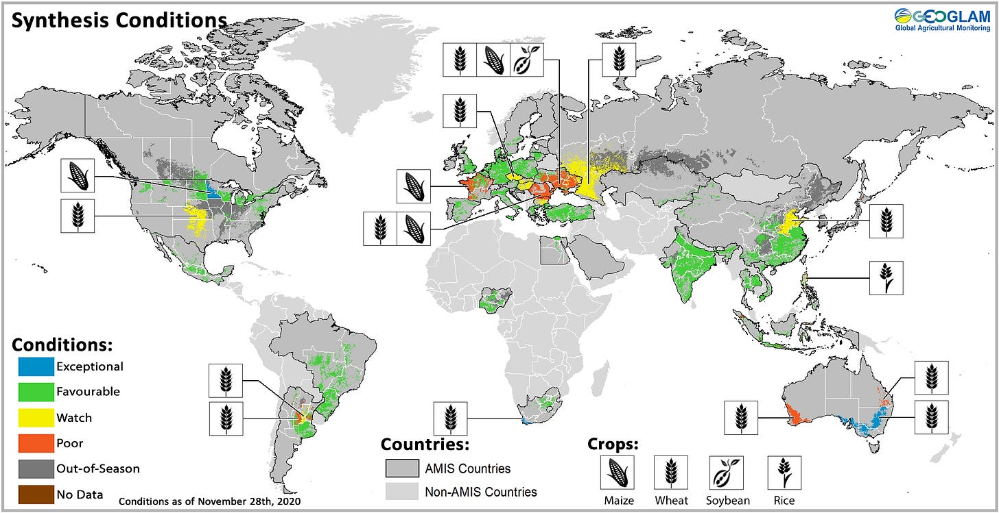GEOGLAM AMIS map of crop conditions