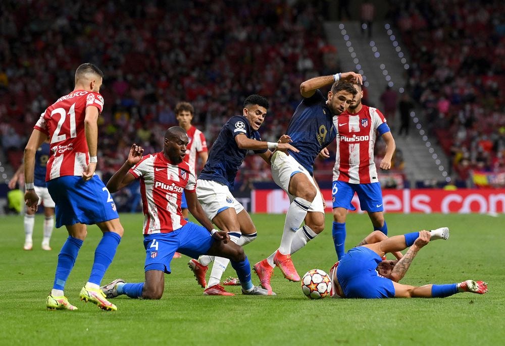 Atletico de Madrid in action against FC Porto during their UEFA Champions League group B match in Madrid, Spain on Sept. 15.