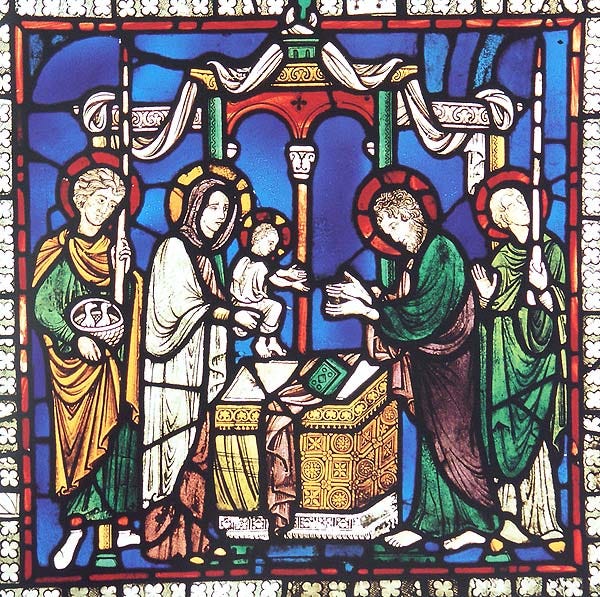 Figure 1. Presentation of Christ in Canterbury Cathedral, stained glass window n. XV, 18