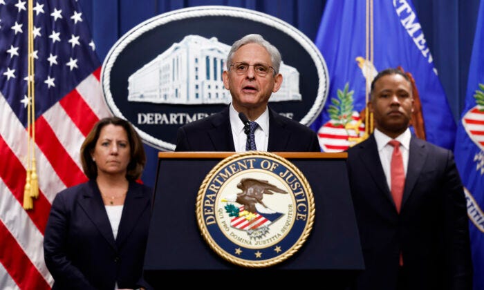 Attorney General Merrick Garland delivers remarks at the U.S. Justice Department Building in Washington on Nov. 18, 2022. (Anna Moneymaker/Getty Images)