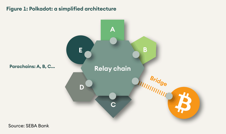 Polkadot: a simplified architecture showing relay chain with bridge to bitcoin