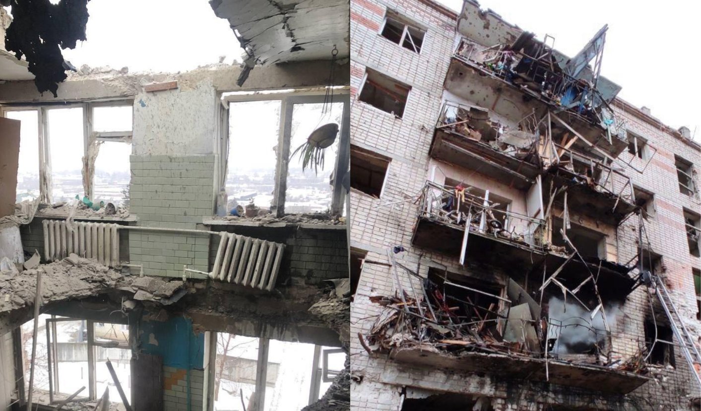 Apartment buildings destroyed during the siege of Kharkiv. Photos by Hugh Barnes.