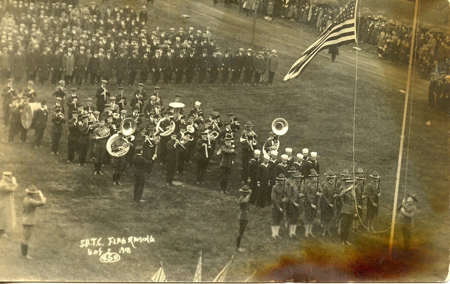 Students taking their oath to enter the Student Army Activity Corps on October 1, 1918.