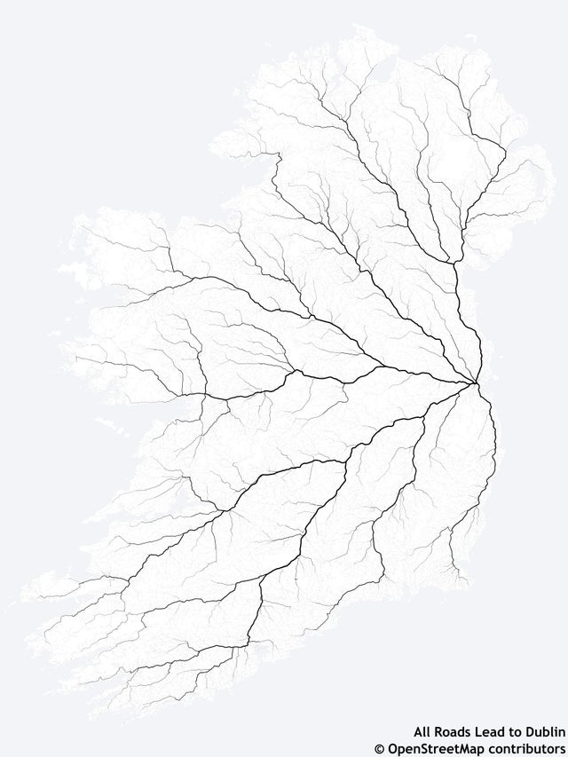 r/dataisbeautiful - Every Road to Dublin, Ireland [OC]
