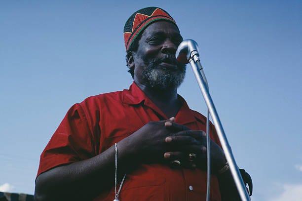 Prime Minister of Kenya, Jomo Kenyatta speaks at a political rally in June 1963 after his KANU party won the election in May 1963.