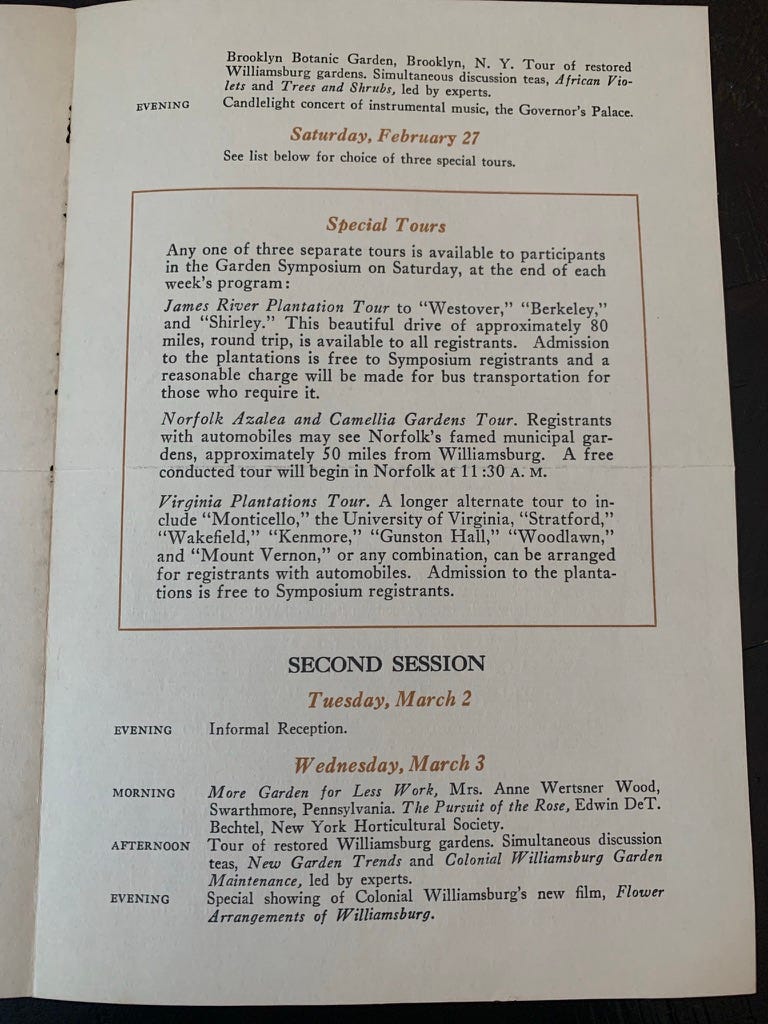 Second page of the pamphlet, outlining the second sessions schedule and listing special tours available during the event.