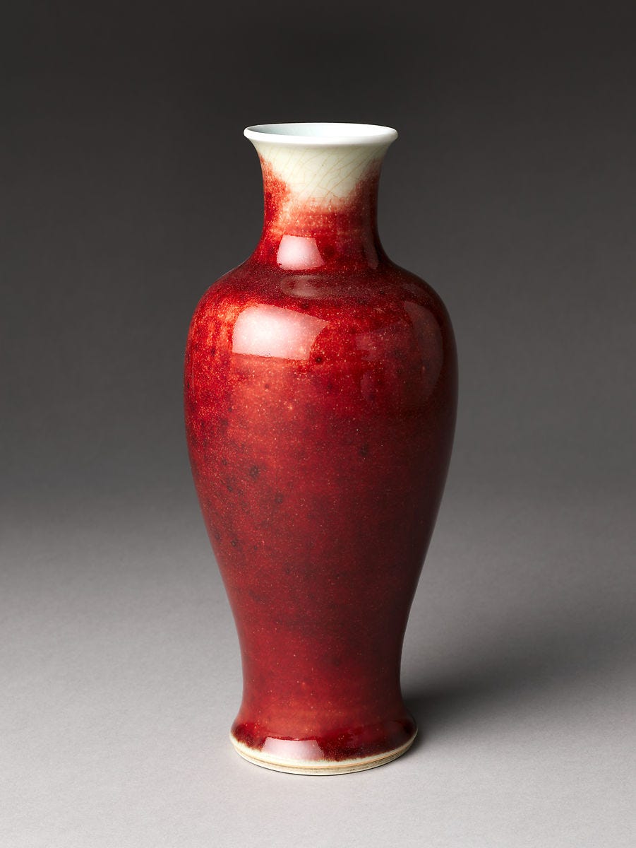 Vase, Porcelain with ox-blood glaze (Jingdezhen ware), China 