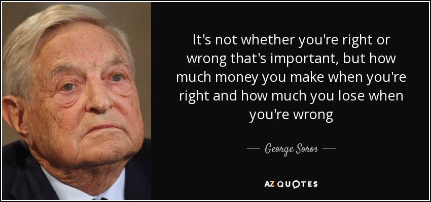 George Soros quote: It's not whether you're right or wrong that's  important, but...
