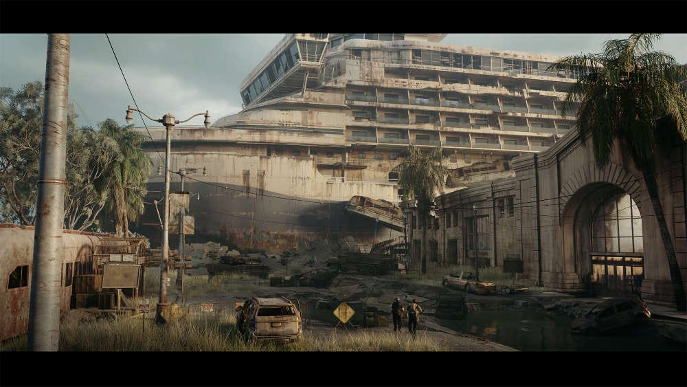 Concept art showing an abandoned cruise liner in The Last of Us 