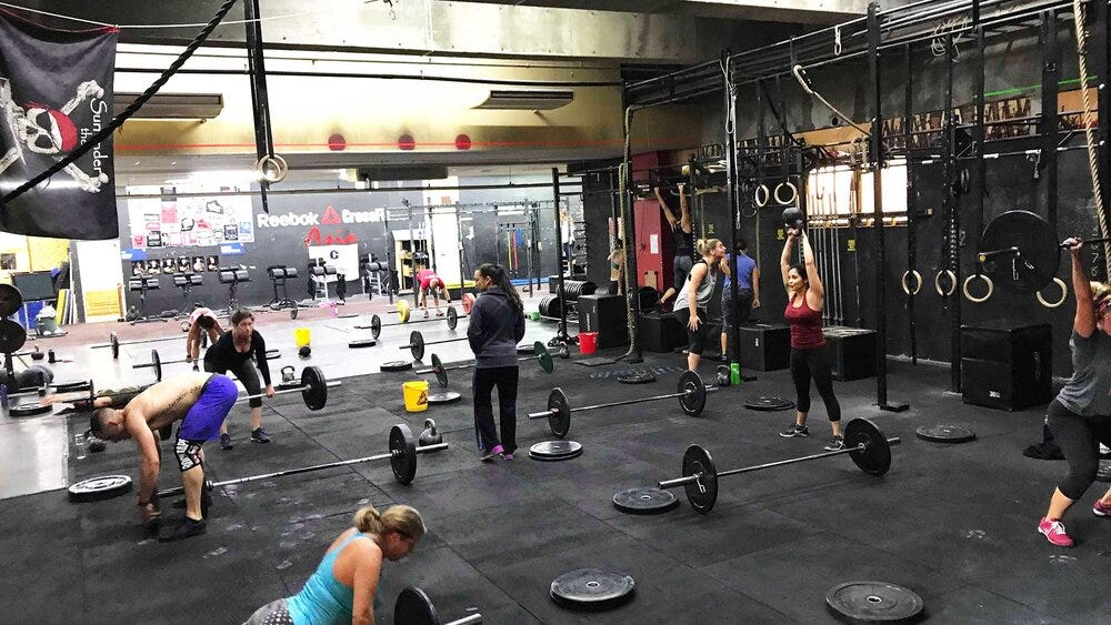 A typical CrossFit gym. Most of these women are probably stronger than me.