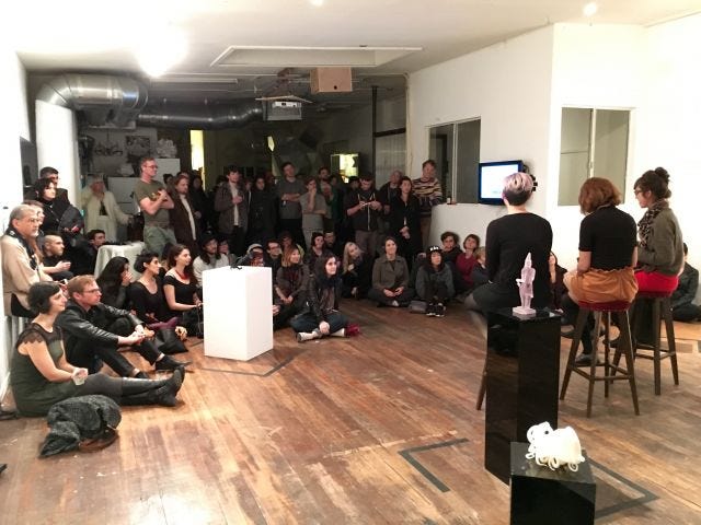  Artist talk with Caroline Sinders, Morehshin Allahyari, and Jenny Odell for Archive Fever (show I curated at B4BEL4B gallery as a part of the their Emergent Media Lab). Photo by moi. ;)