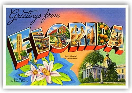 Amazon.com : GREETINGS FROM FLORIDA vintage reprint postcard set of 20  identical postcards. Large letter US state name post card pack (ca.  1930's-1940's). Made in USA. : Office Products