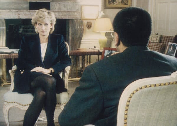 Martin Bashir interviewing Princess Diana in Kensington Palace for the  BBC program “Panorama” in 1995.