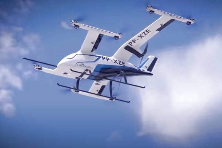 Protótipo do eVTOL (veículo elétrico de decolagem e pouso vertical) em desenvolvimento pela Embraer