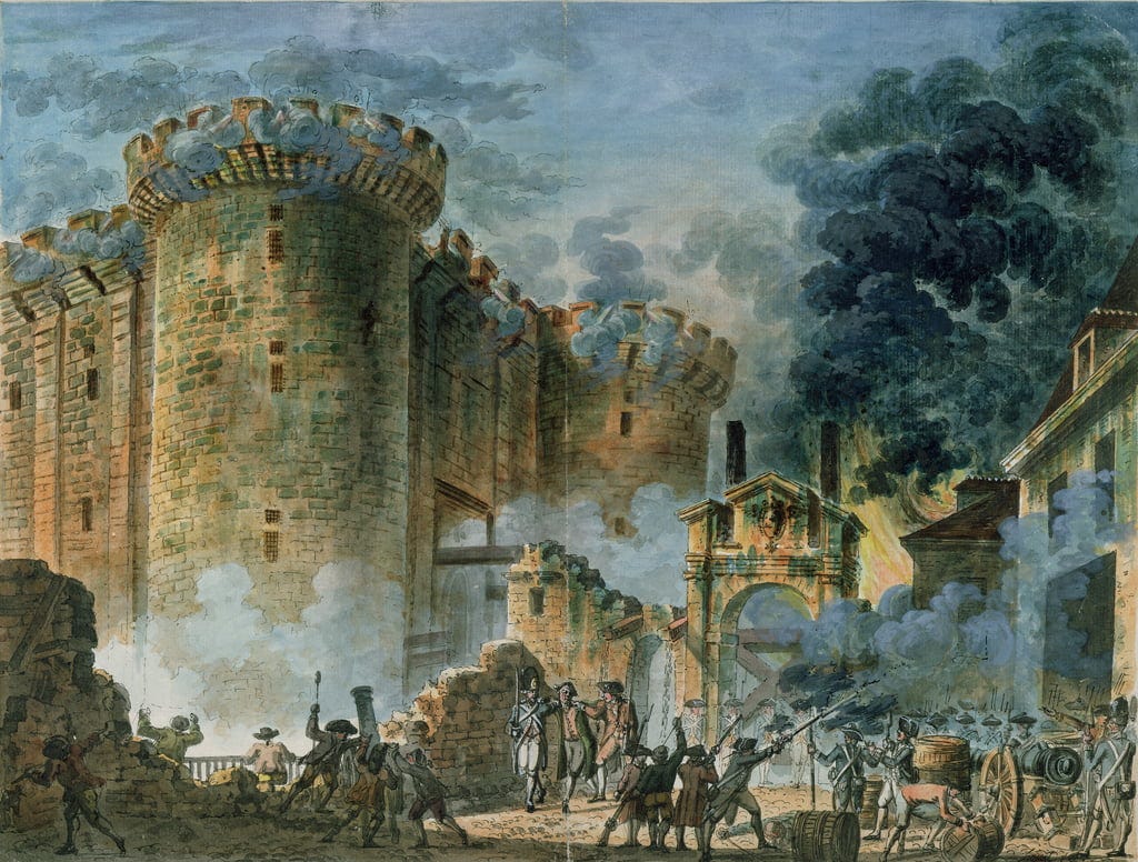 The Taking of the Bastille, 14th July 1789  by Jean Pierre Houel