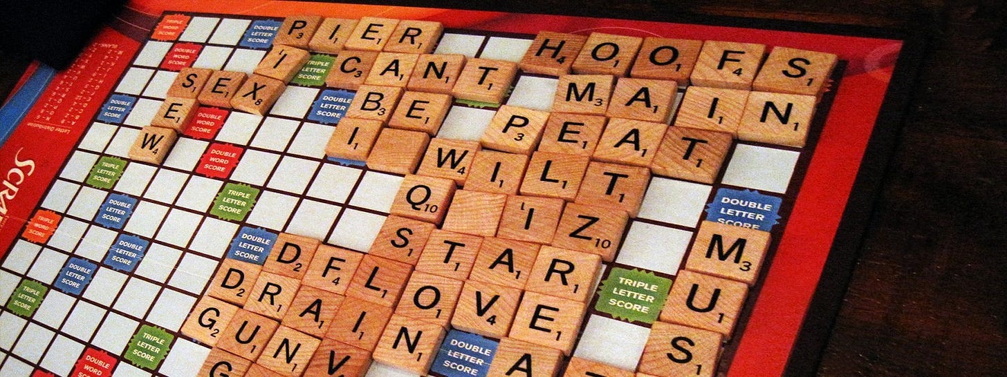 A banner image of a classic Scrabble board with tiles placed at different locations