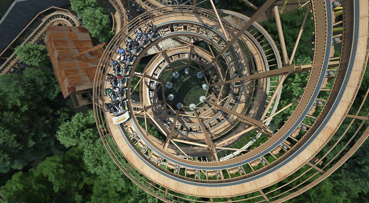 Zambezi Zinger Worlds of Fun coaster preview of spiral lift