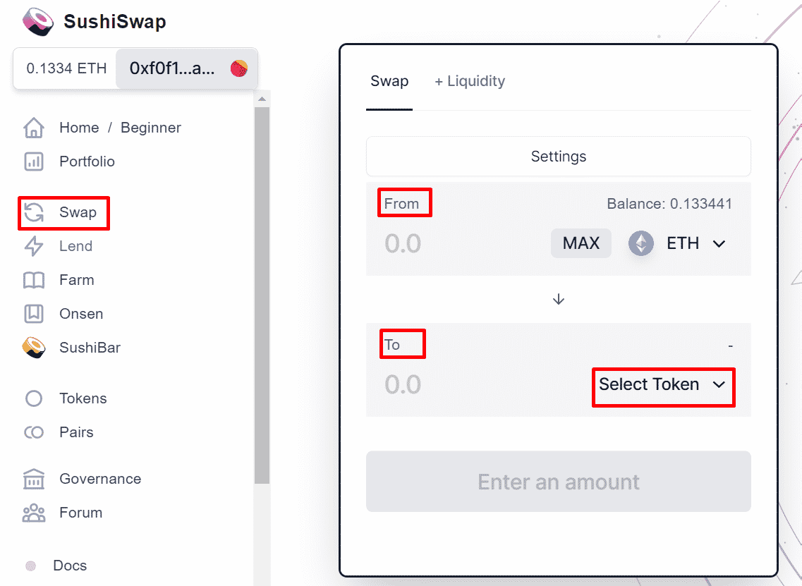 Swapping tokens on SushiSwap