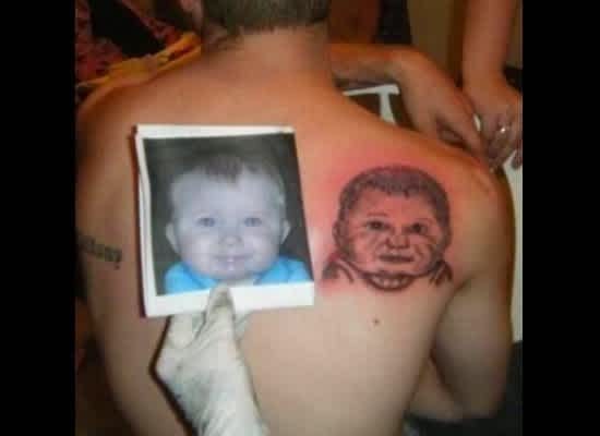 Ugly baby photo tattoo #5