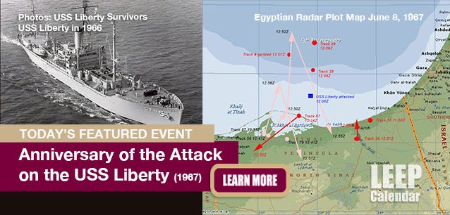55th Anniversary of the attack on the USS Liberty. The Liberty before the attack in 1966 and a radar plot map from Egypt showing its location during the attack. 