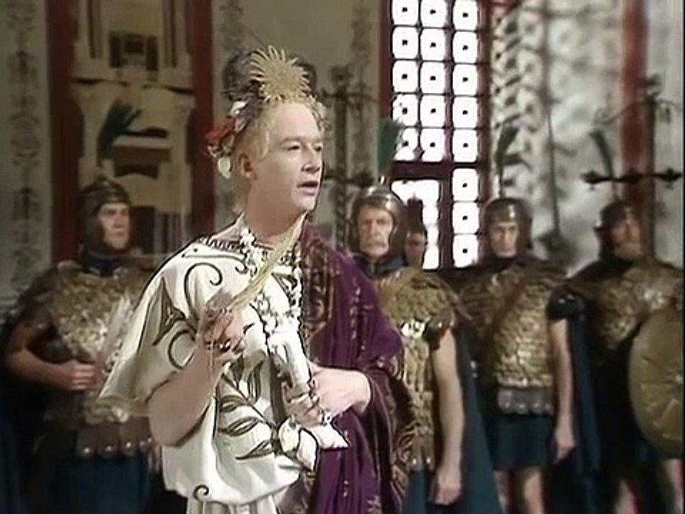 1976] I, Claudius – Hail Who? - Emperor Caligula becomes more and more  insane, turning the palace into a brothel, making his horse Incitatus a  senator, and waging war with Neptune –