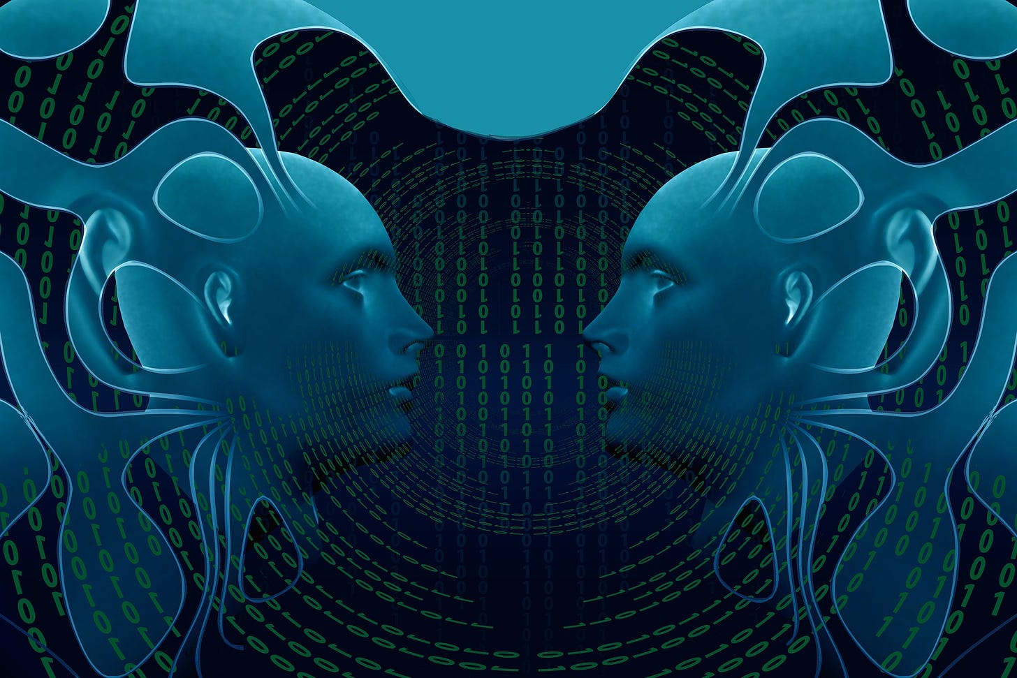 Image of two robotic humanoids looking at each other