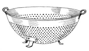 Drawing of a colander; disegno di uno scolapasta