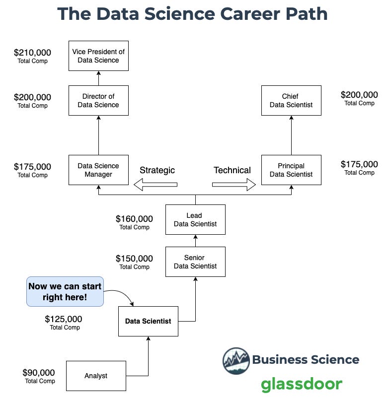 What is the Career Path for a Data Scientist? (From $75,000 to $150,000  salary in 1-year)
