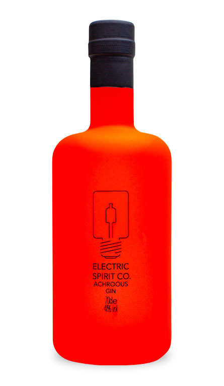 A bottle of Electric Spirit Co. Achroous Gin