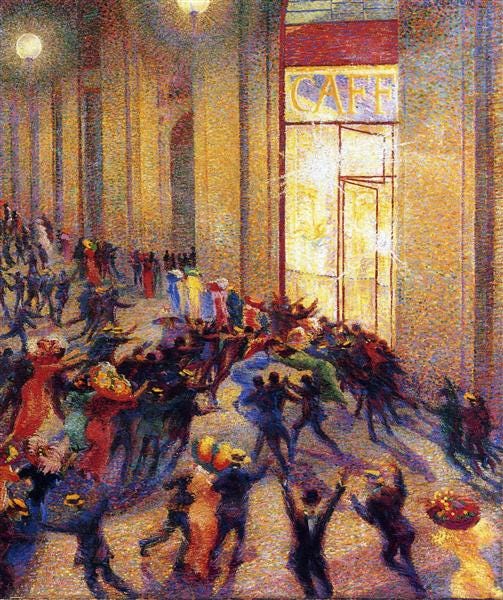 Riot in the Galleria, 1909 - Umberto Boccioni - WikiArt.org