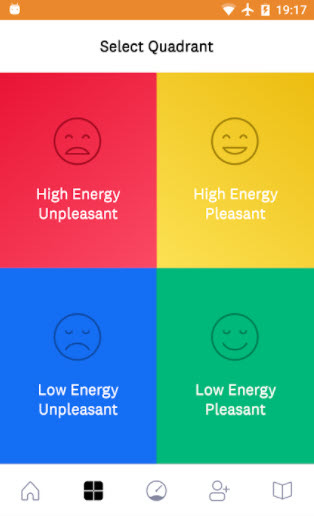 scree capture of the Mood Meter app showing four quadrants of moods.