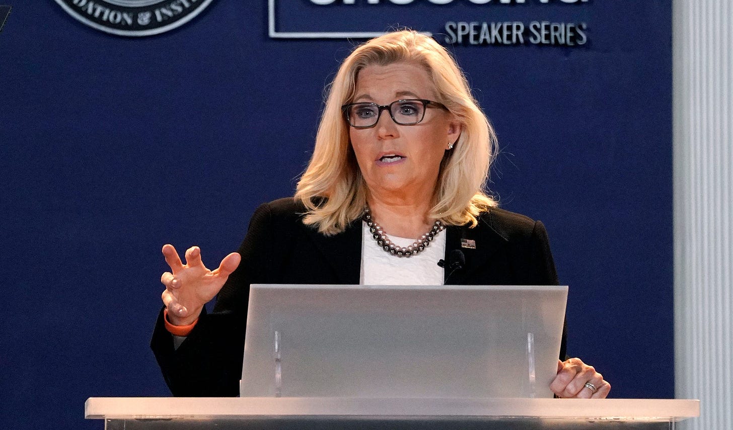 Rep. Liz Cheney, R-Wyo., vice-chair of the House Select Committee investigating the Jan. 6 U.S. Capitol insurrection, delivers her "Time for Choosing" speech at the Ronald Reagan Presidential Library and Museum in Simi Valley, California, on Wednesday.