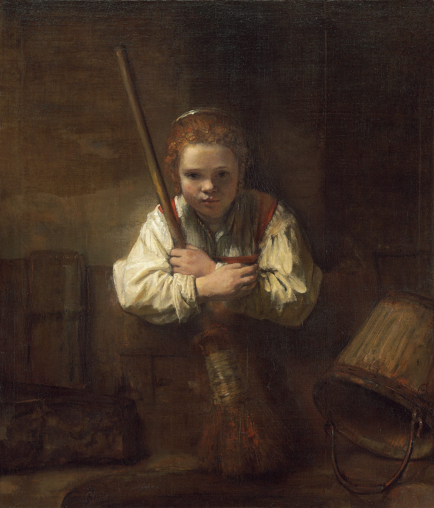 A Girl with a Broom (1646-1651) by Rembrandt van Rijn
