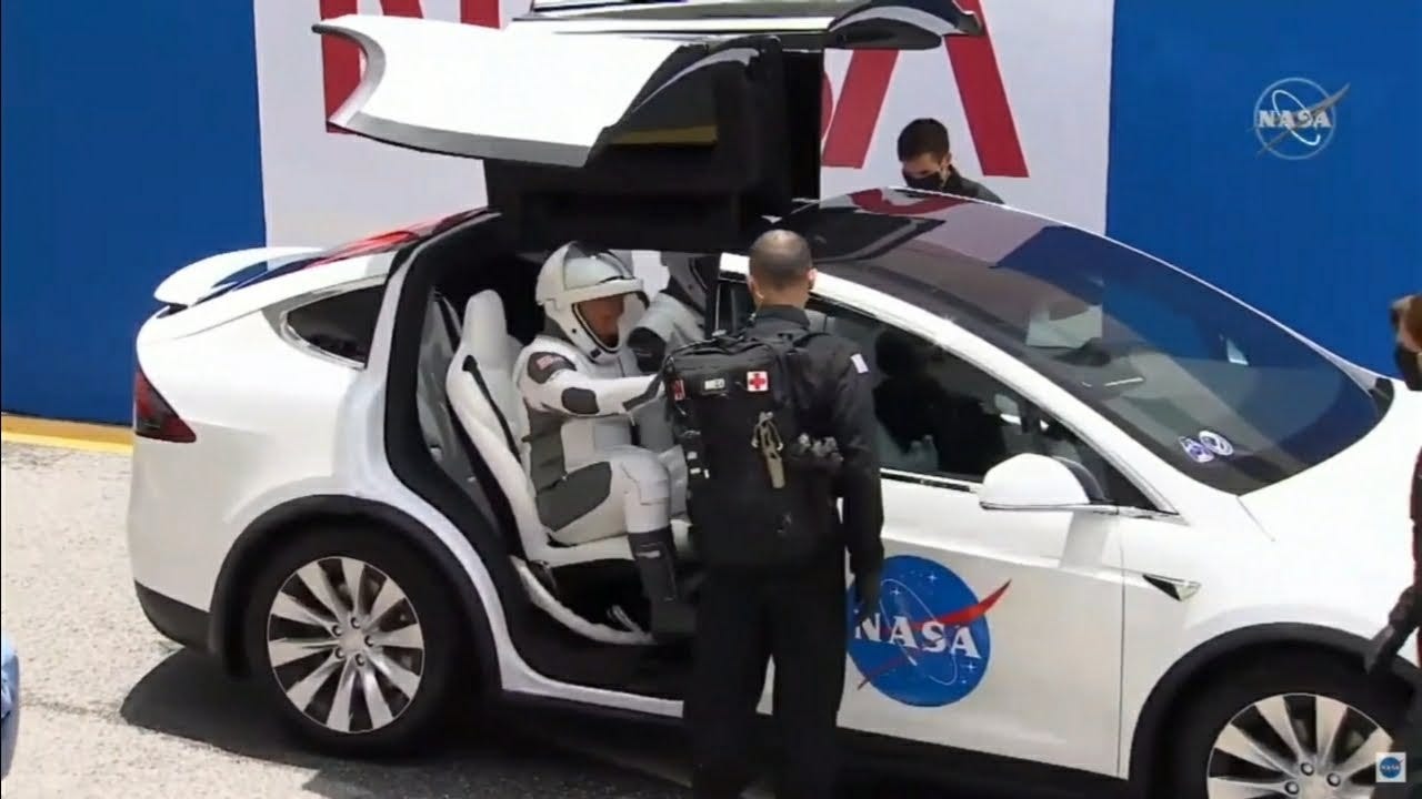 Tesla Model X take to Launch Pad | NASA astronauts take Tesla Model X - YouTube