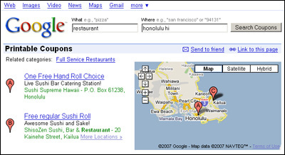Coupons in Google Map Search