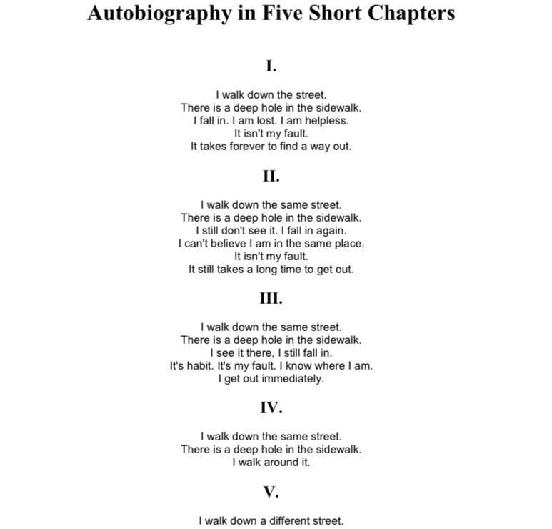 Image] Autobiography in Five Short Chapters by Portia Nelson - OffBeat  Quotes